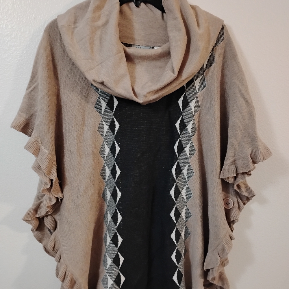 Joseph A Tan and Black Poncho Sweater